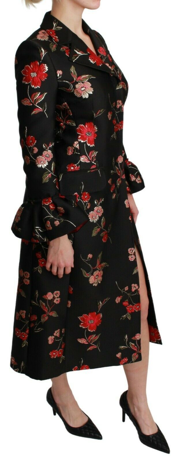 - Elegant Floral Embroidered Trench Coat