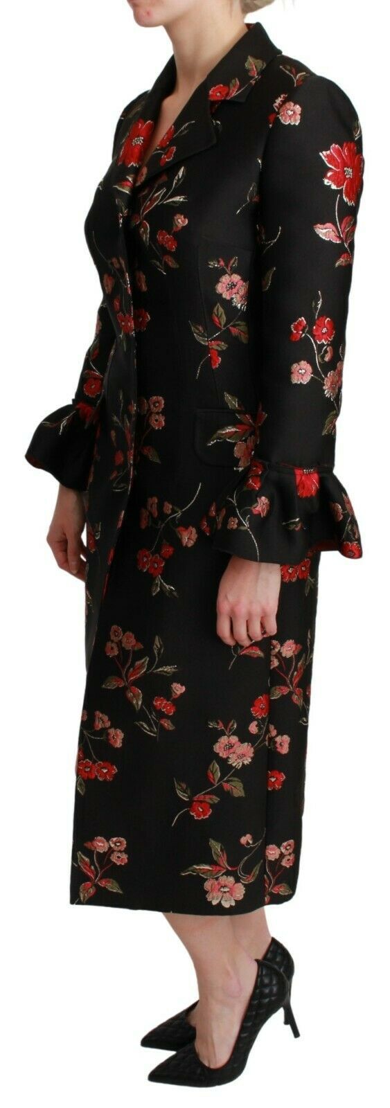 - Elegant Floral Embroidered Trench Coat