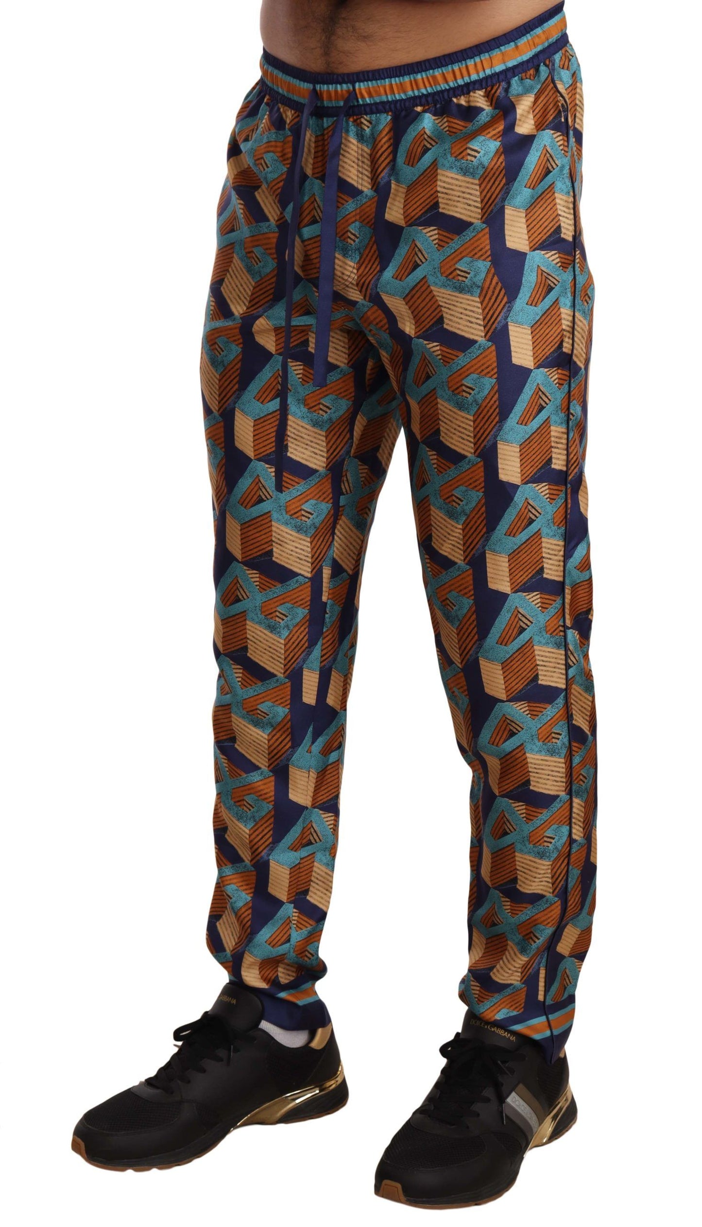 - Elegant Silk Jogger Pants with Vibrant Print