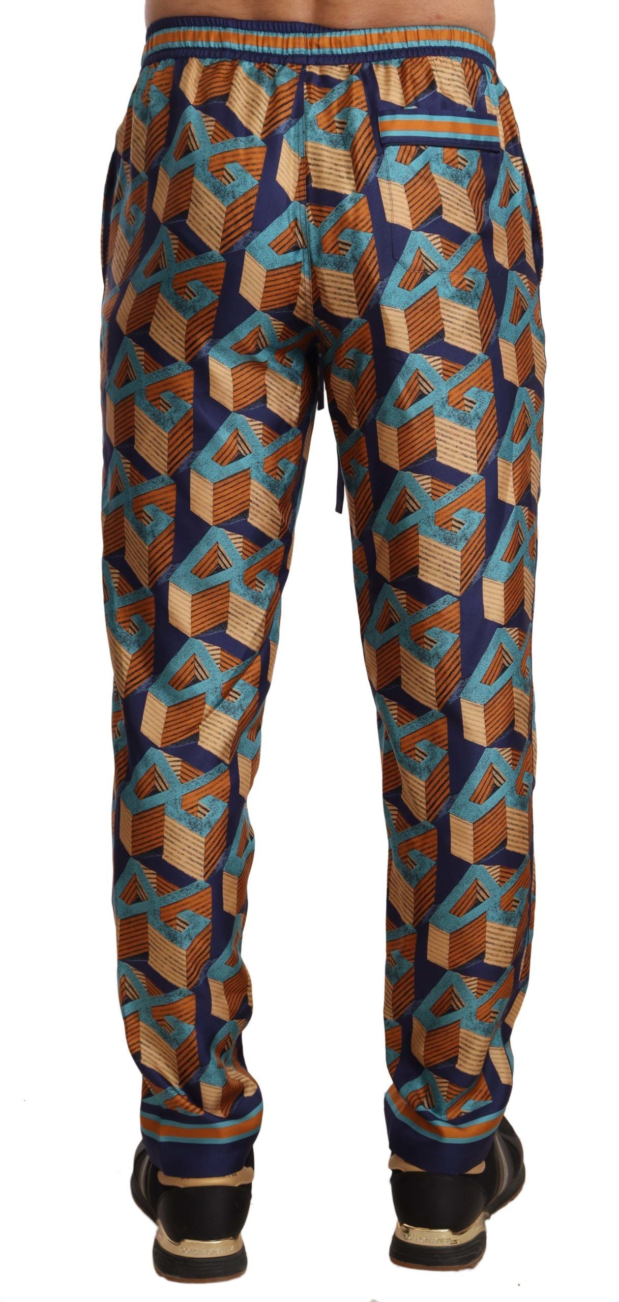 - Elegant Silk Jogger Pants with Vibrant Print