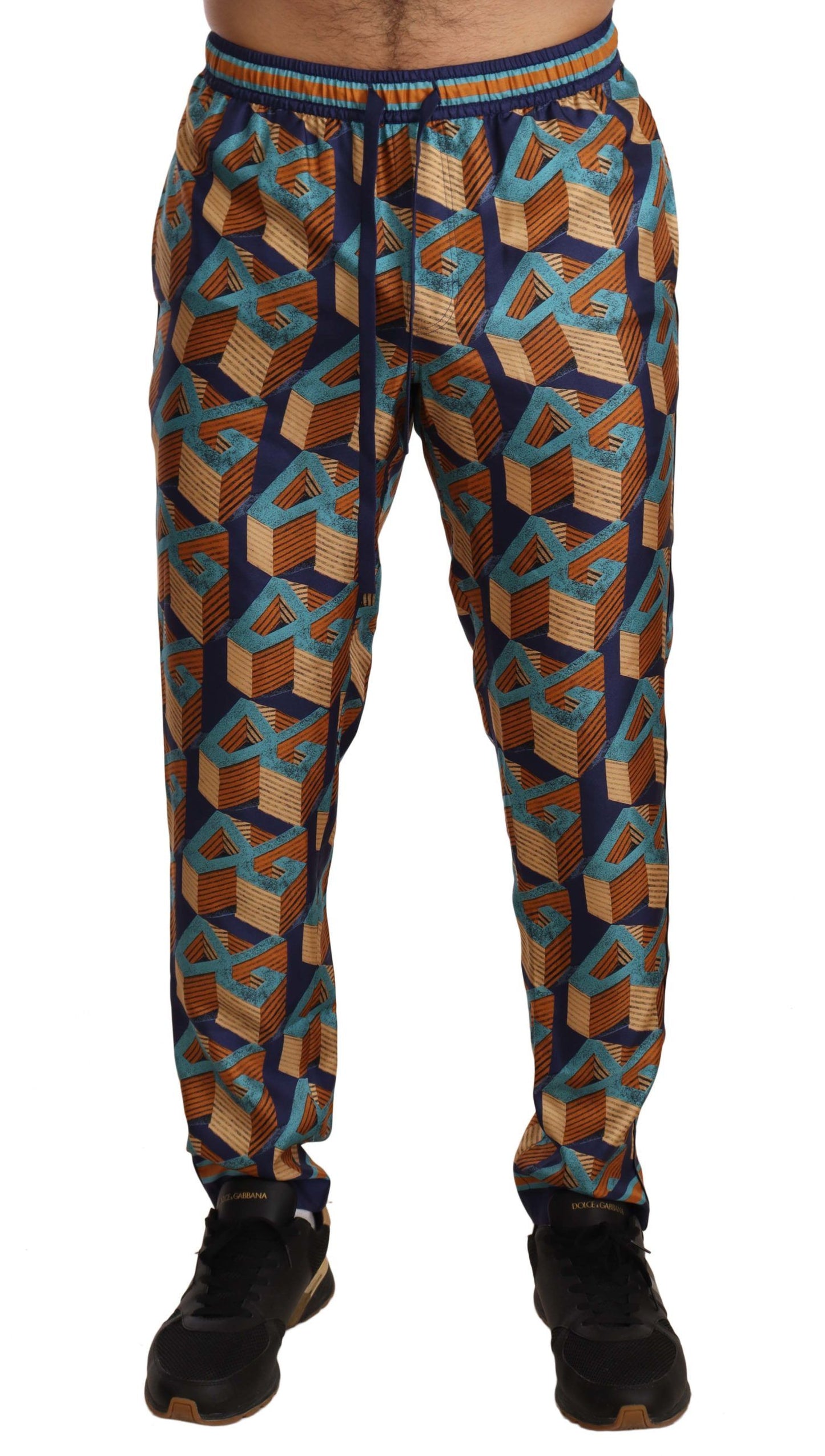 - Elegant Silk Jogger Pants with Vibrant Print