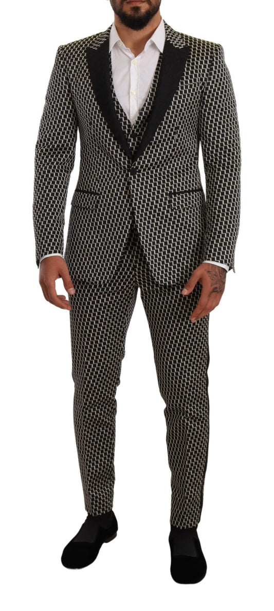 - Elegant Martini Black Check Three-Piece Suit