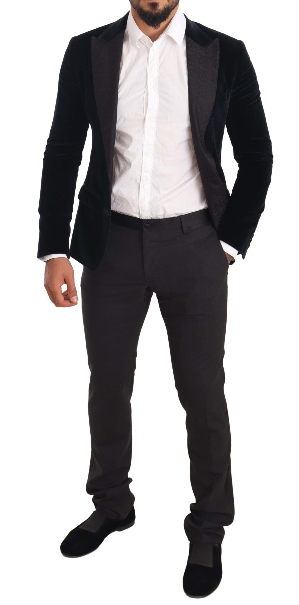 - Elegant Two-Piece Velvet Suit in Blue