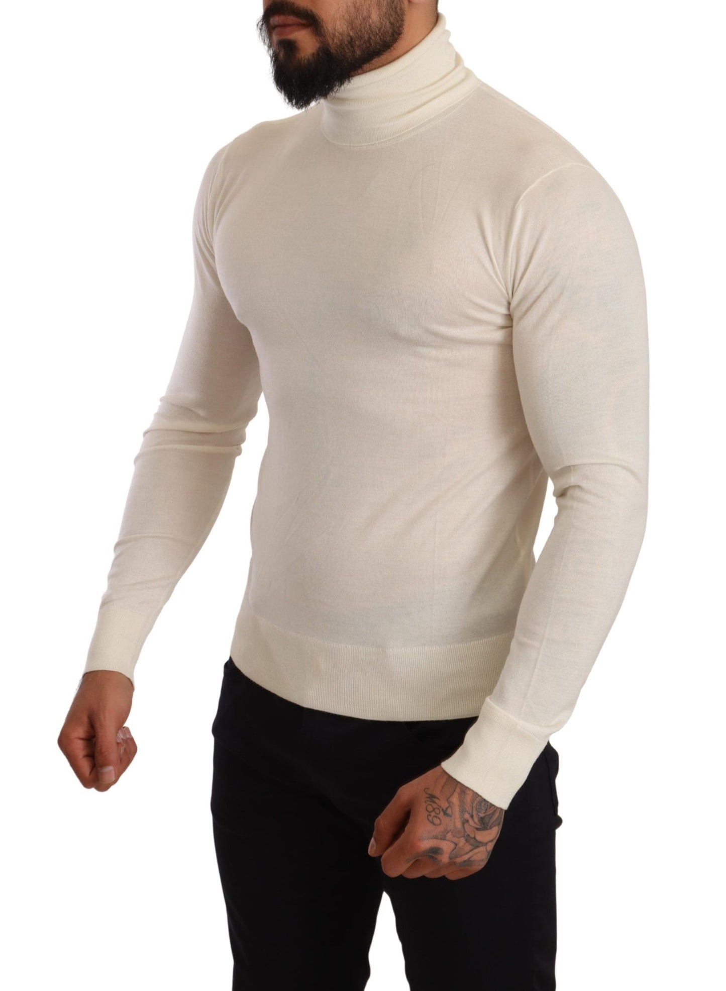 - Ivory Cashmere-Silk Blend Turtleneck Sweater