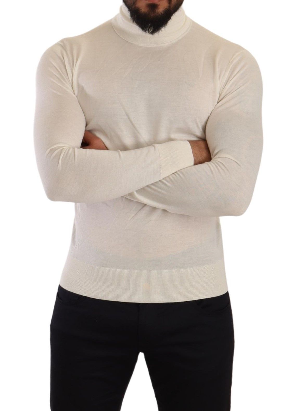 - Ivory Cashmere-Silk Blend Turtleneck Sweater