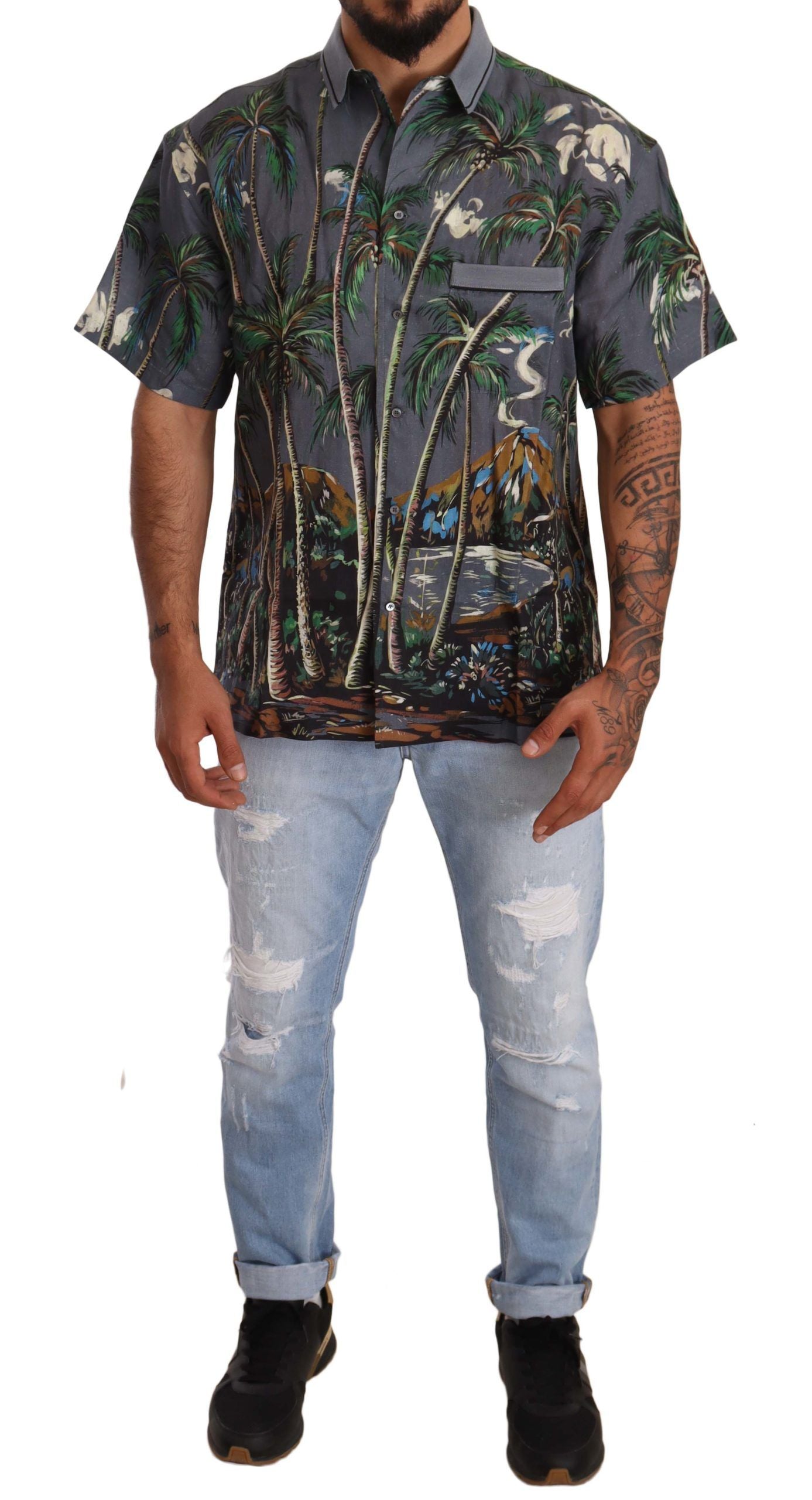 - Tropical Elegance Linen Silk Men's Shirt