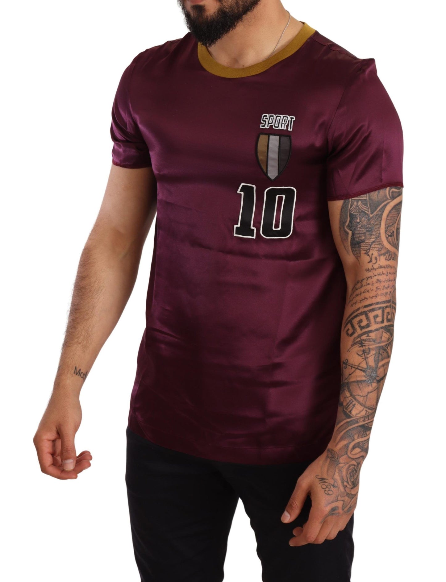 - Elegant Purple Silk Short Sleeve T-Shirt