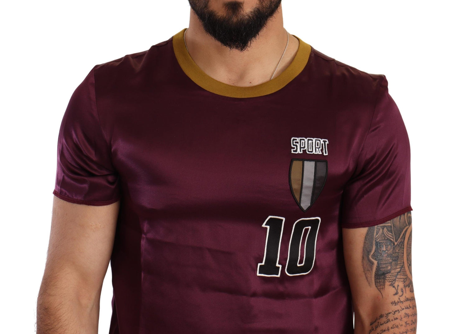 - Elegant Purple Silk Short Sleeve T-Shirt