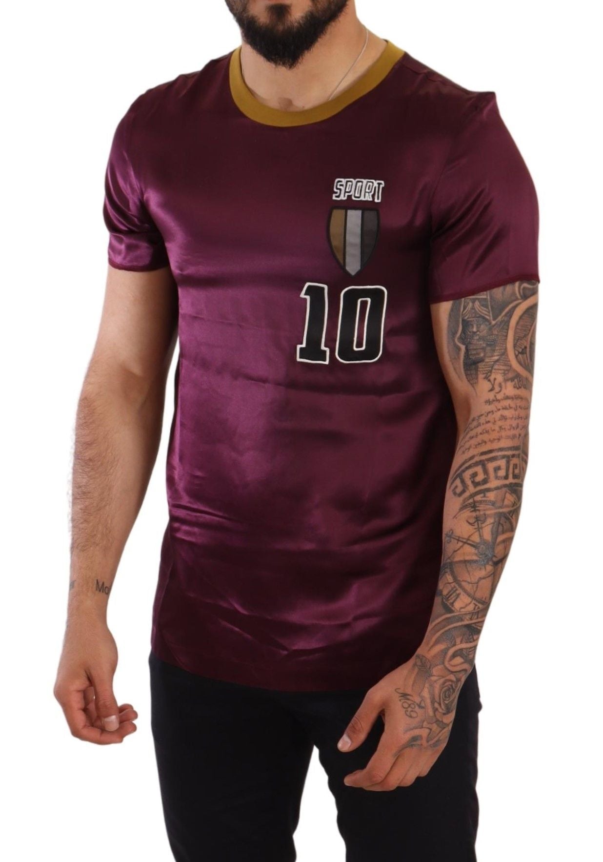 - Elegant Purple Silk Short Sleeve T-Shirt
