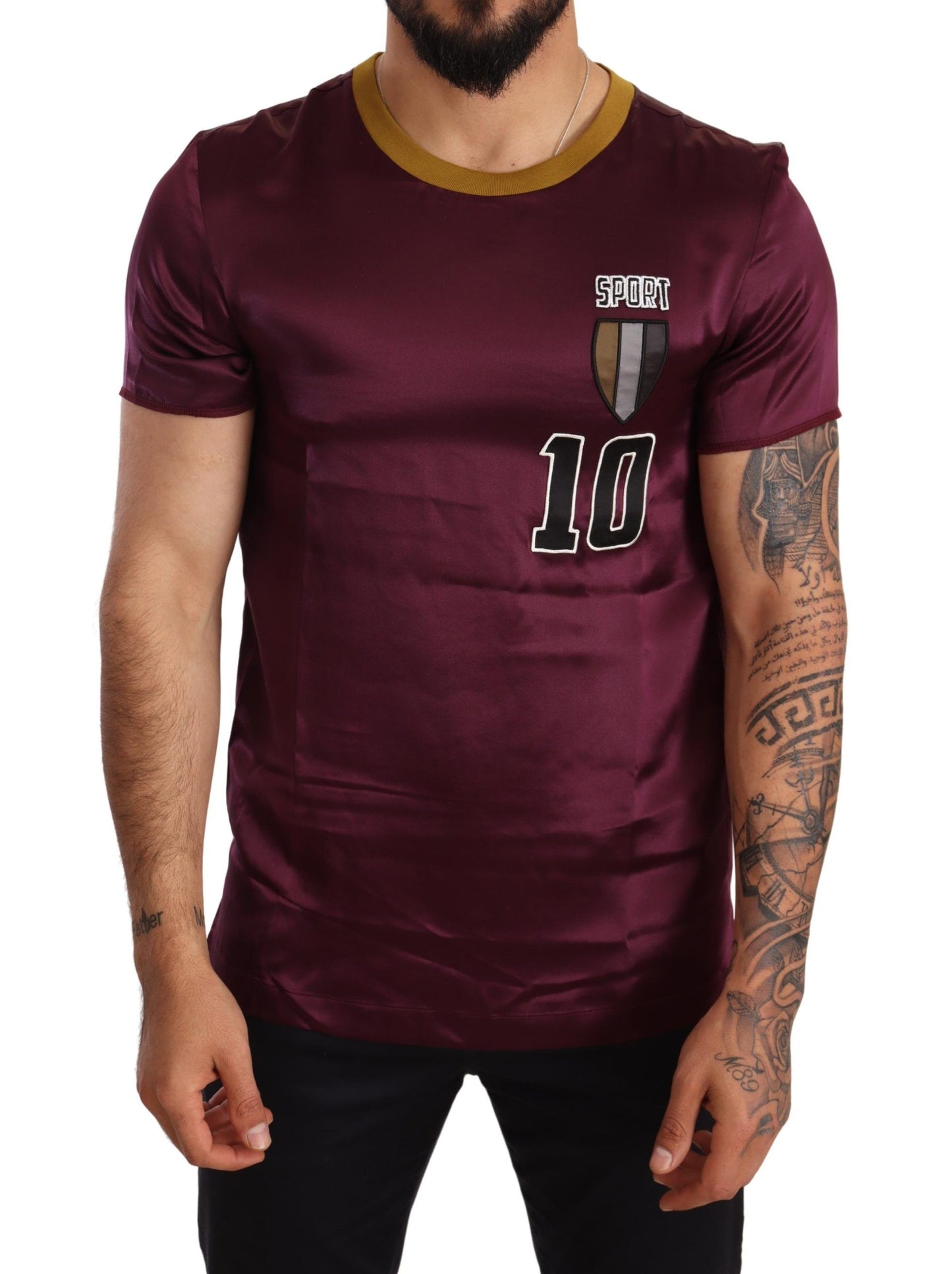 - Elegant Purple Silk Short Sleeve T-Shirt