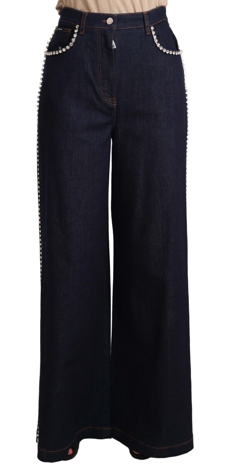 - Elegant Dark Blue Flare Denim Jeans