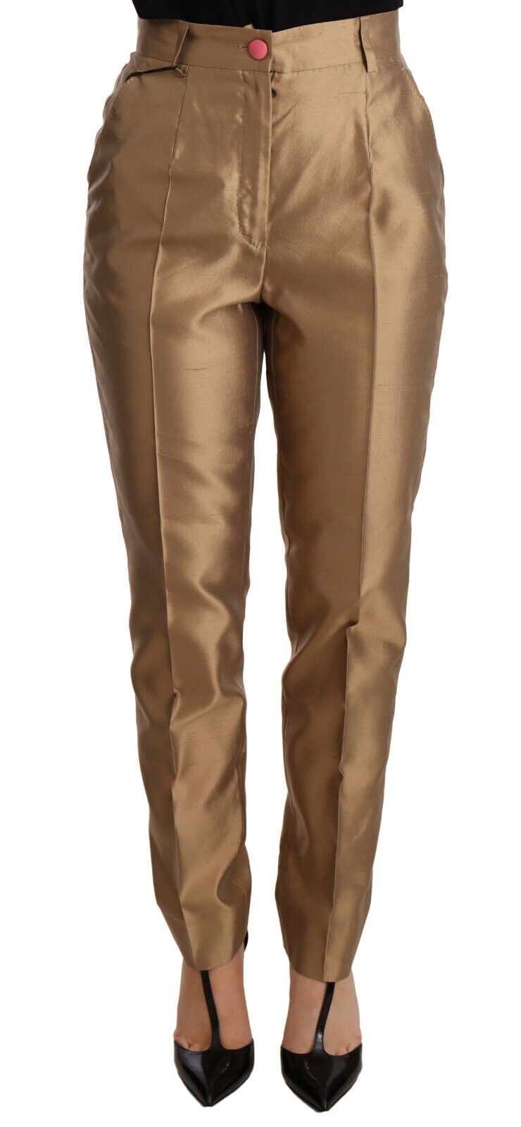 - Elegant Tapered Silk Trousers in Gold
