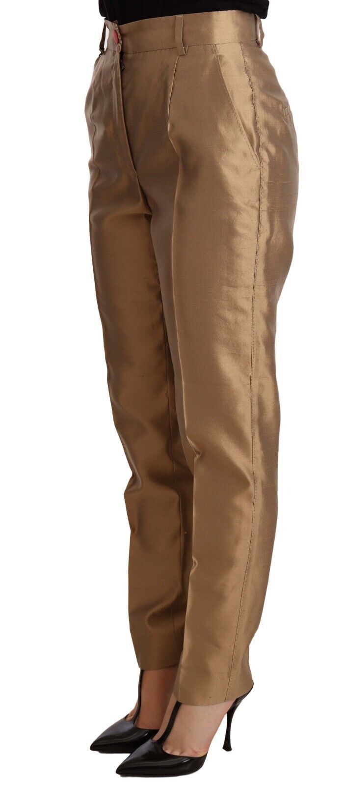 - Elegant Tapered Silk Trousers in Gold
