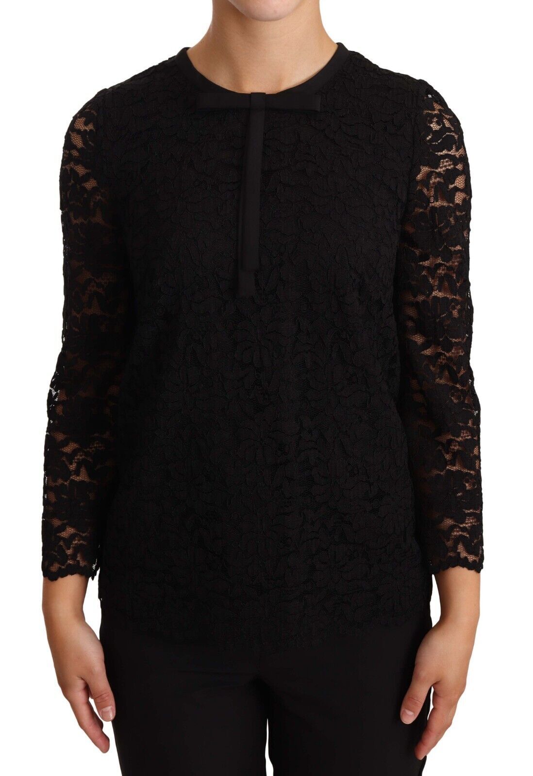 - Elegant Black Floral Lace Long Sleeve Top
