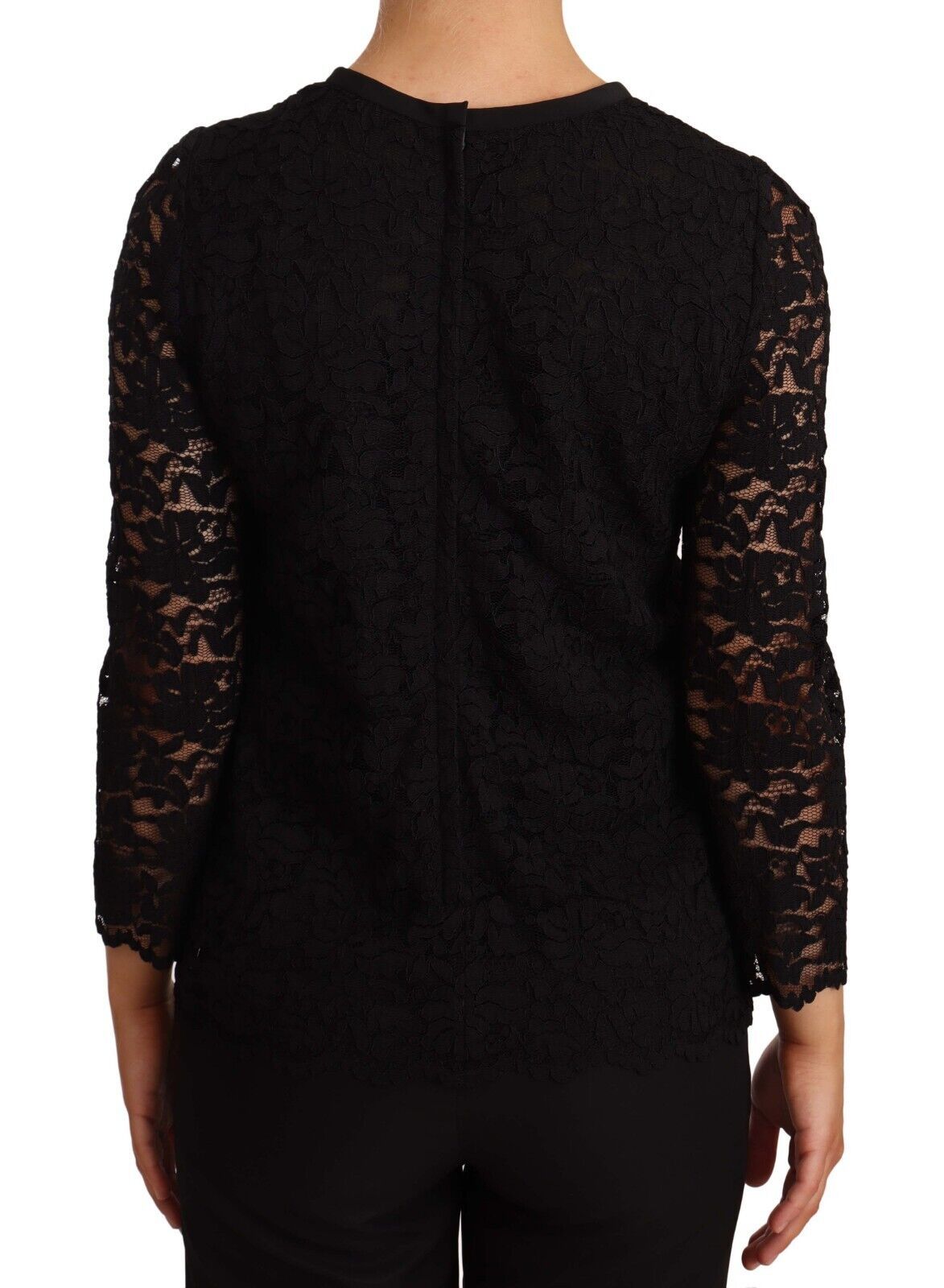 - Elegant Black Floral Lace Long Sleeve Top