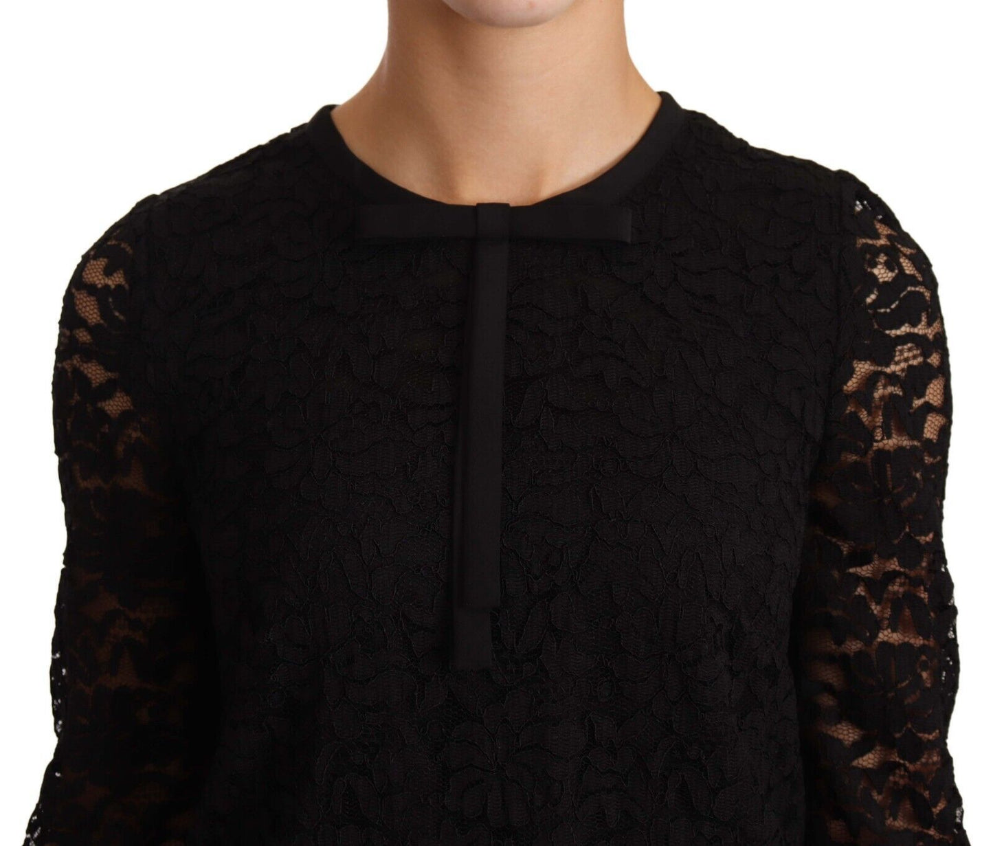 - Elegant Black Floral Lace Long Sleeve Top