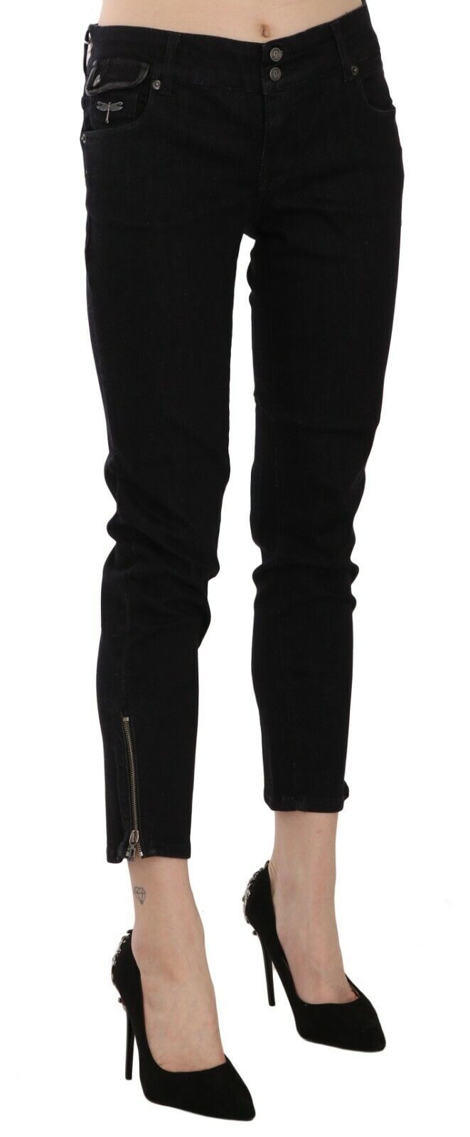 - Chic Black Mid Waist Slim Cropped Jeans