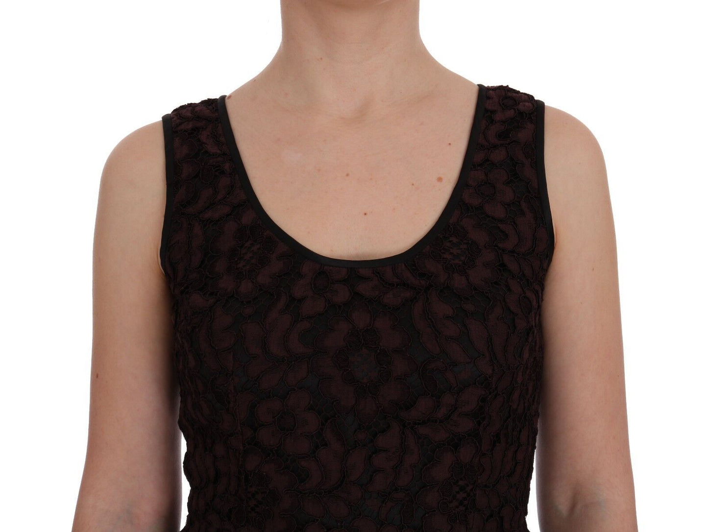 - Bordeaux Floral Lace Ricamo Sheath Dress