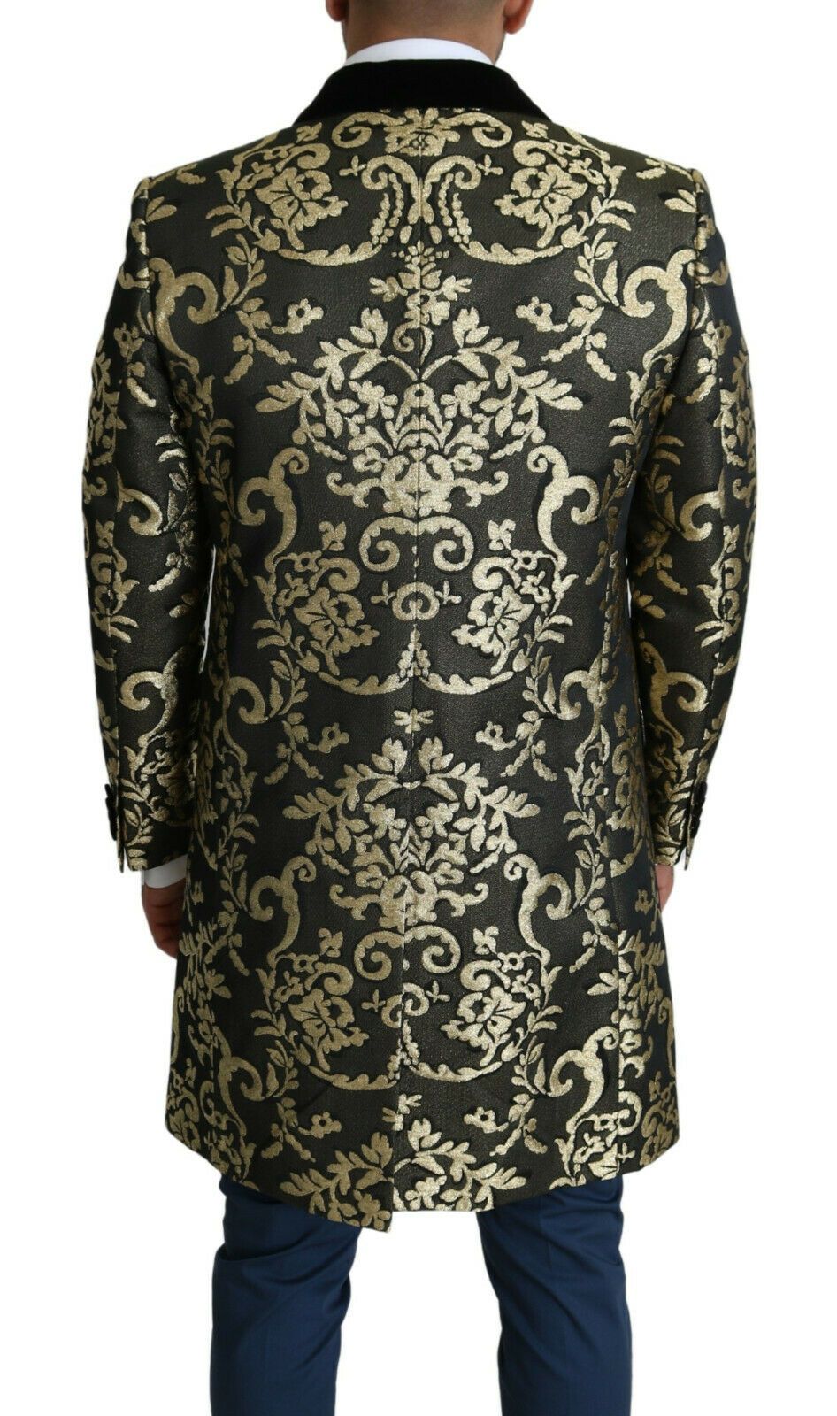 - Gold Black Sicilia Jacquard Double-Breasted Coat