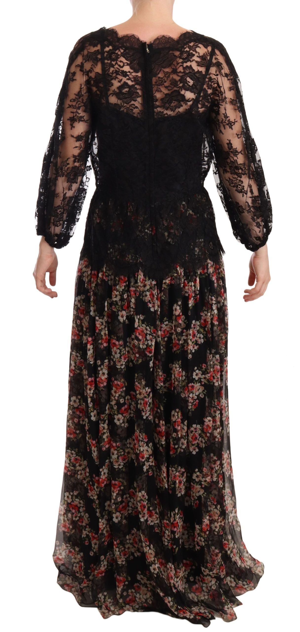 - Elegant Lace Floral Maxi Dress with Polka Dots
