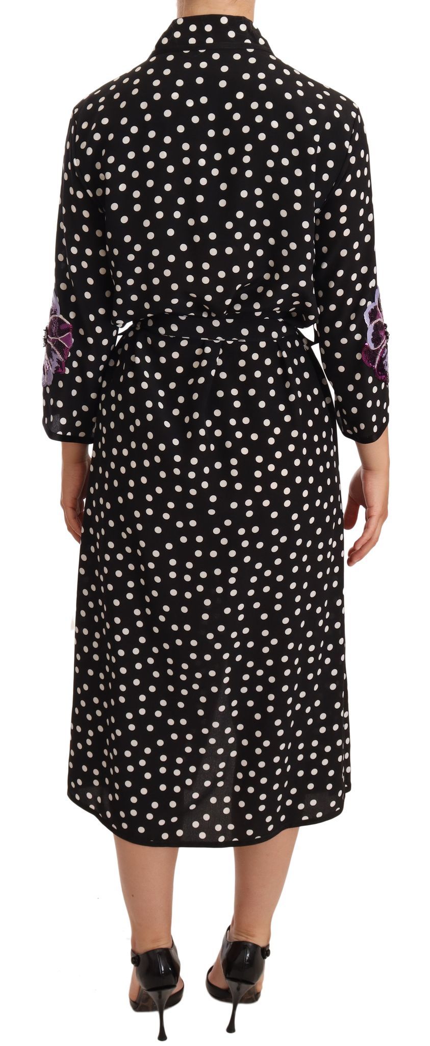 - Elegant Silk Polka Dot Sequin Midi Dress