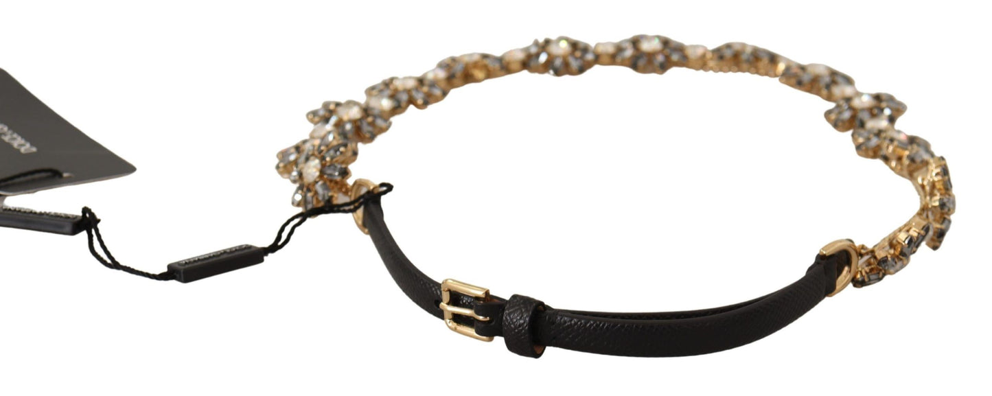 - Elegant Crystal Daisy Chain Leather Belt