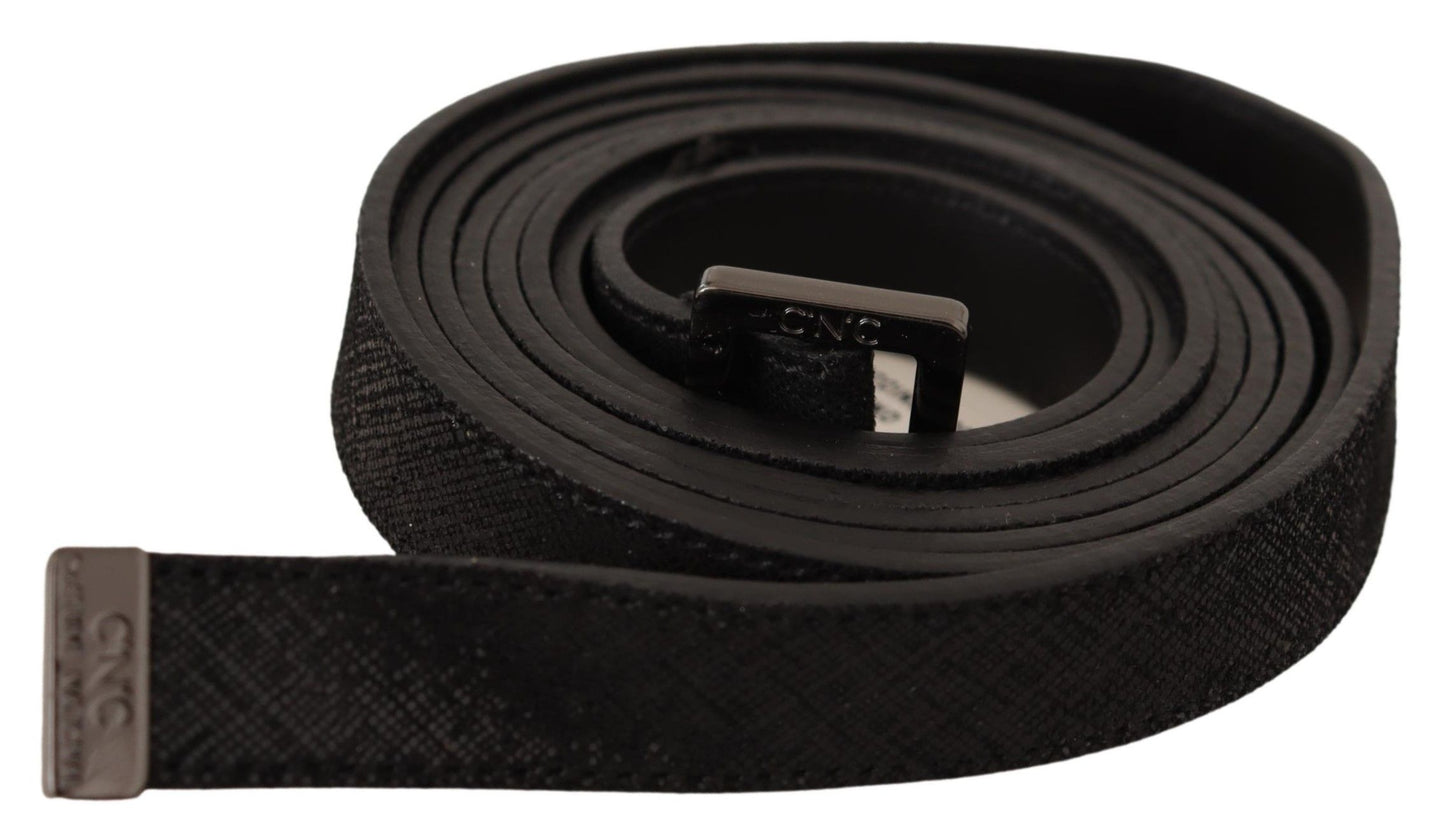 - Chic Black Leather Fashion Belt with Metal Buckle