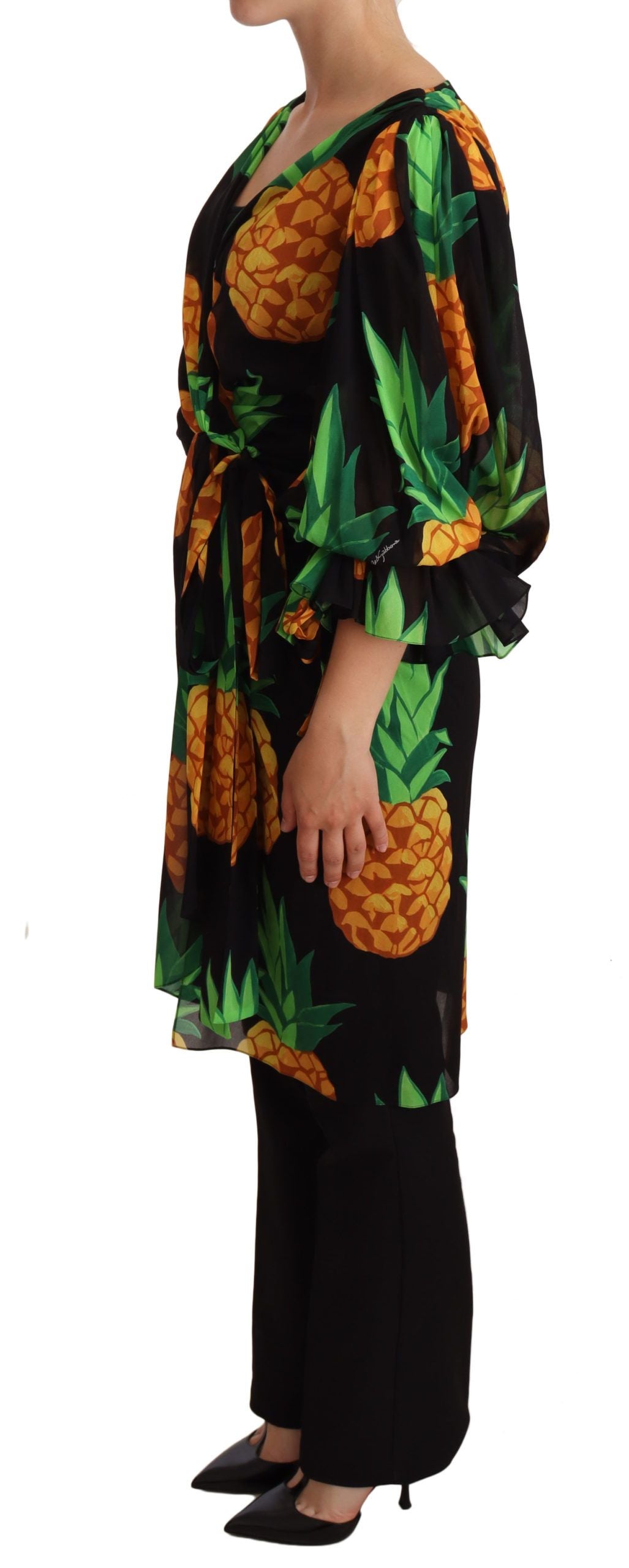 - Vibrant Pineapple Draped Wrap Dress