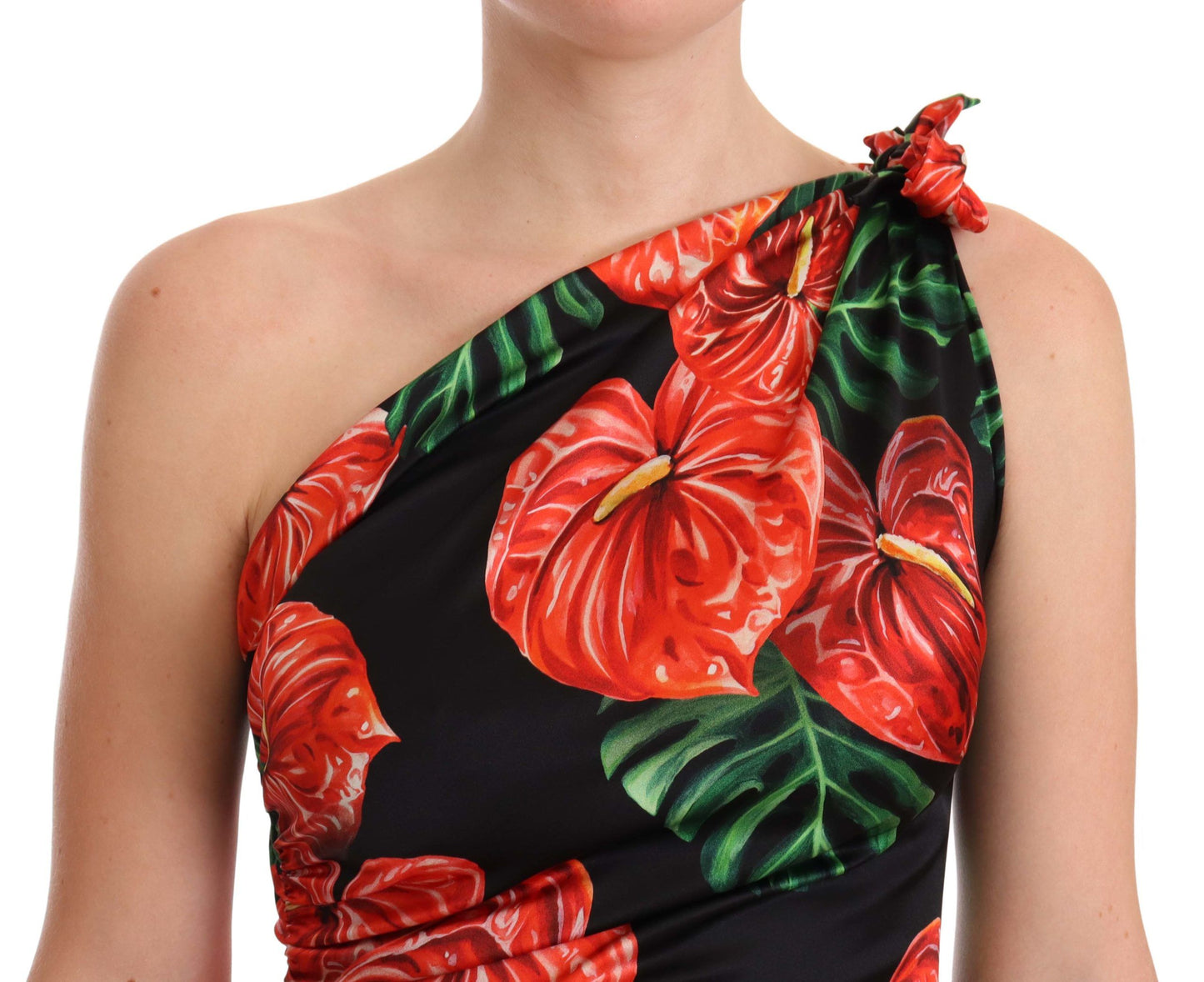 - Elegant Floral Silk Draped Dress