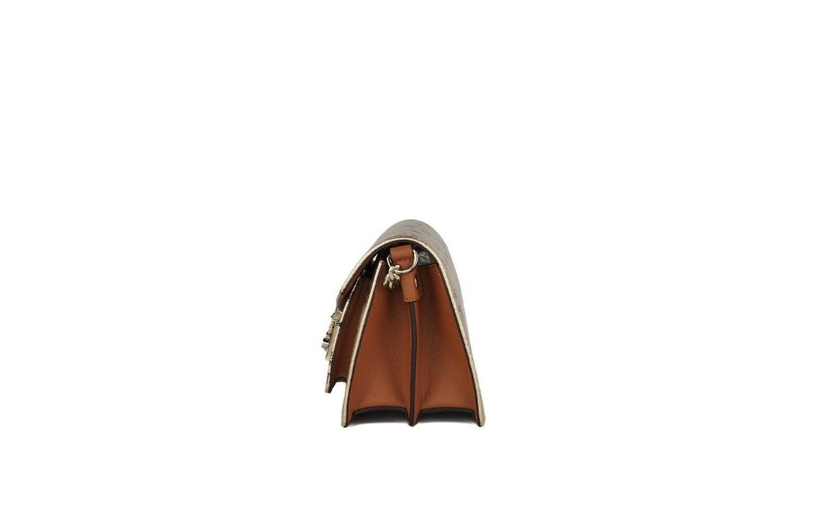 - Signature Berlin Gold Diamond Logo Leather Mini Flap Lock Crossbody Handbag