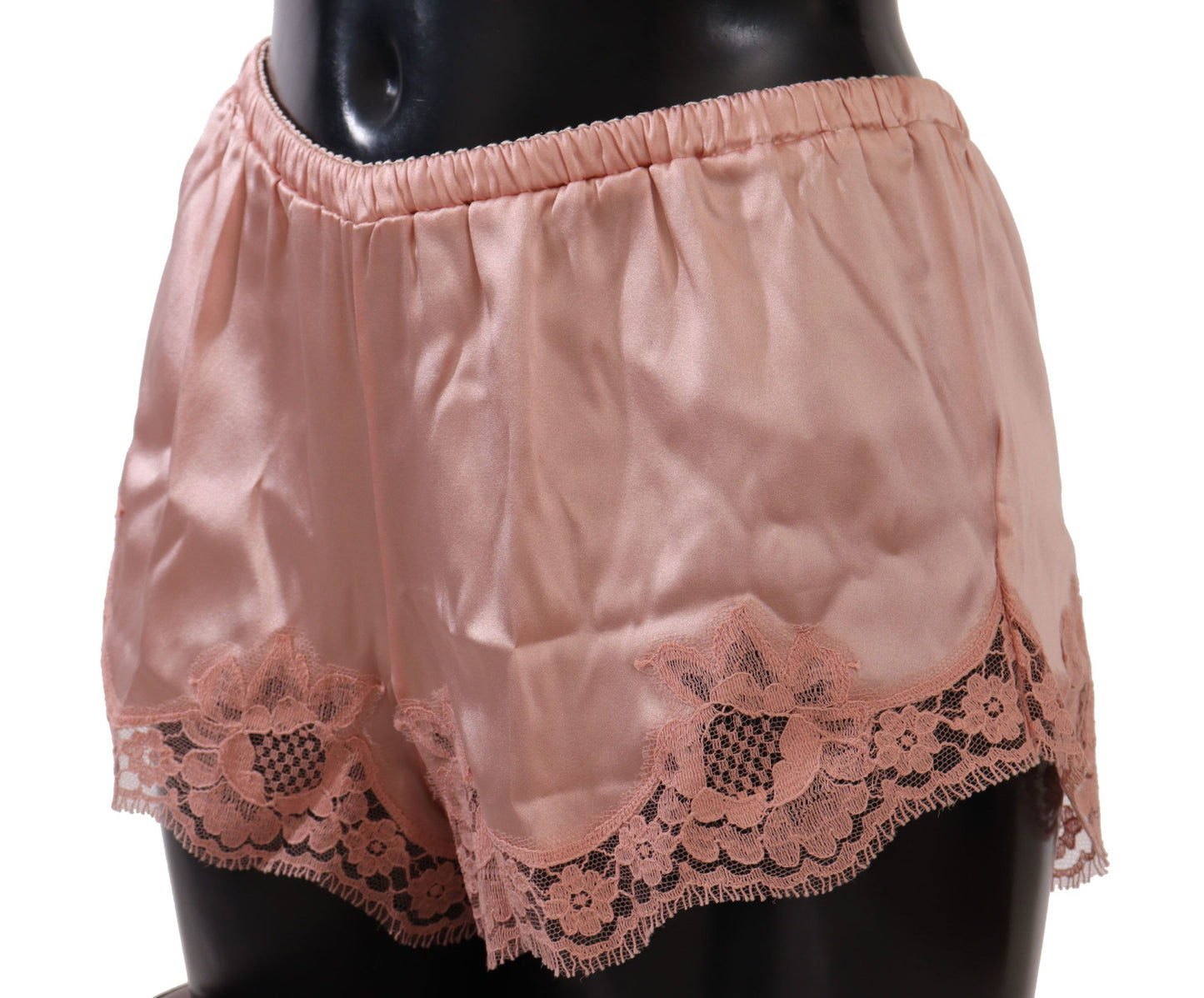 - Elegant Powder Pink Silk Lace Lingerie Shorts