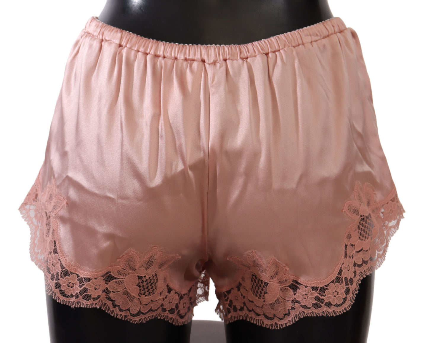 - Elegant Powder Pink Silk Lace Lingerie Shorts