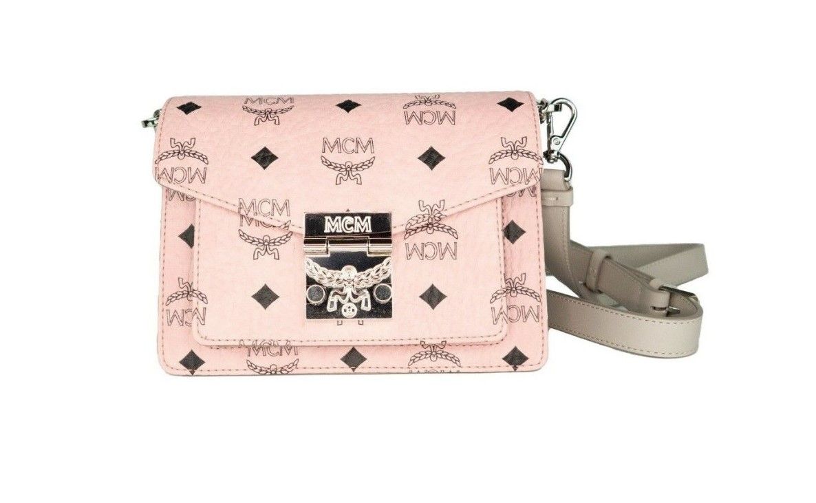 - Signature Soft Pink Diamond Logo Leather Mini Flap Lock Crossbody Handbag