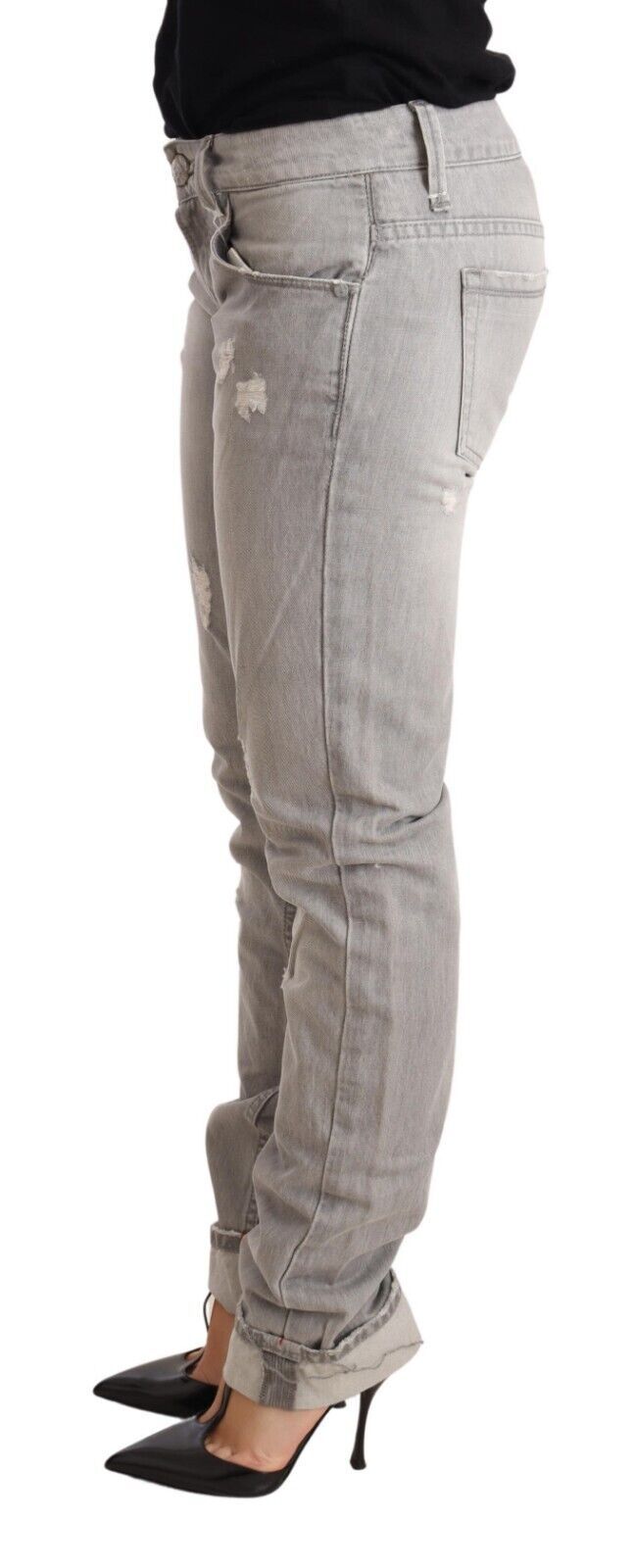 - Chic Slim Fit Tattered Gray Wash Jeans