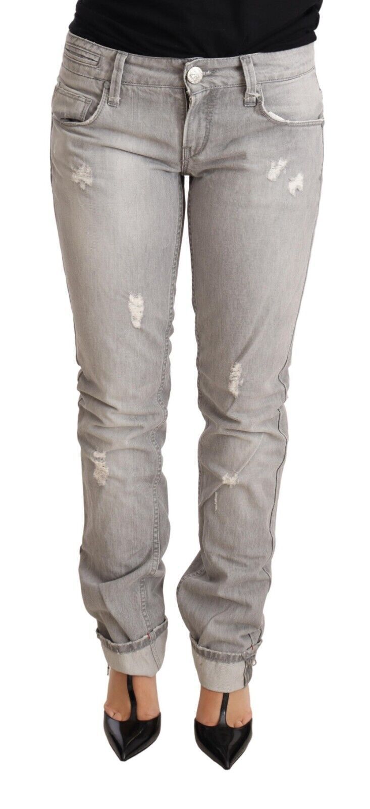 - Chic Slim Fit Tattered Gray Wash Jeans