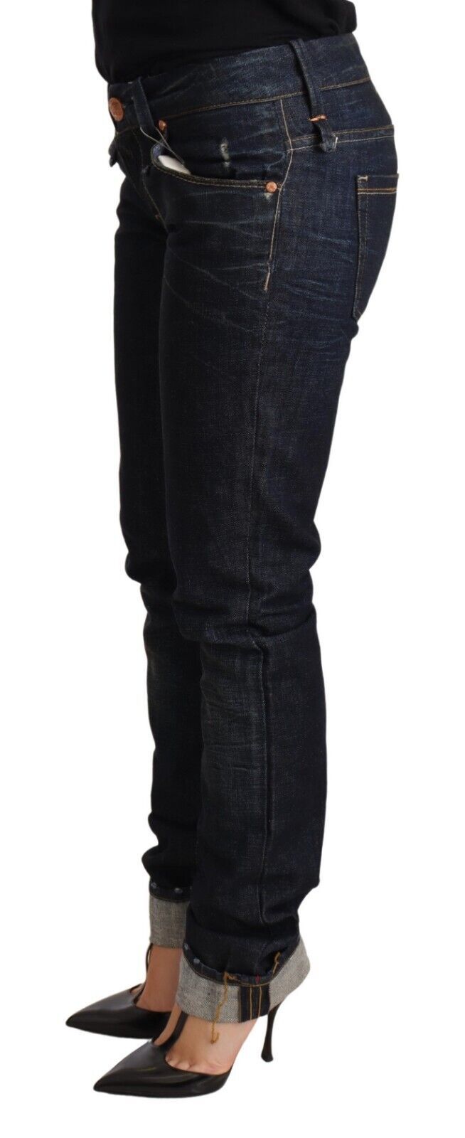 - Elegant Low Waist Skinny Dark Blue Jeans
