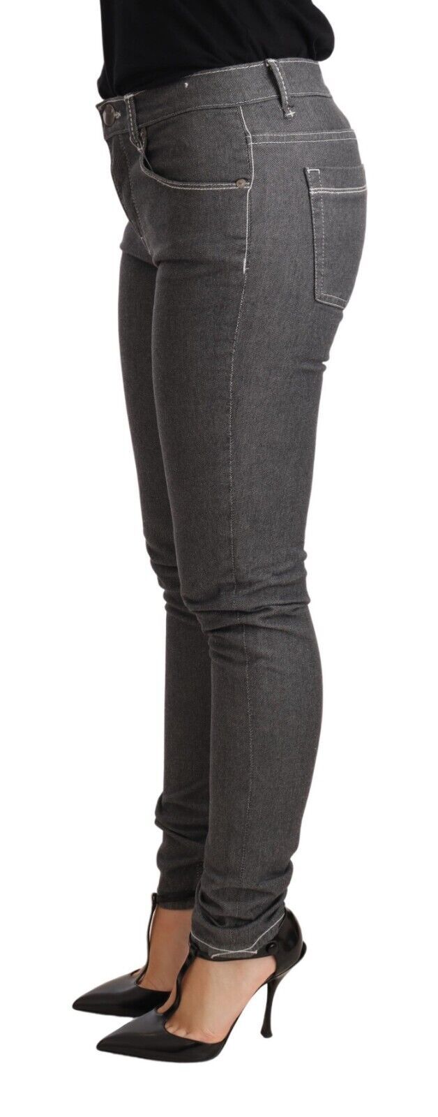 - Elegant Gray Mid Waist Skinny Jeans