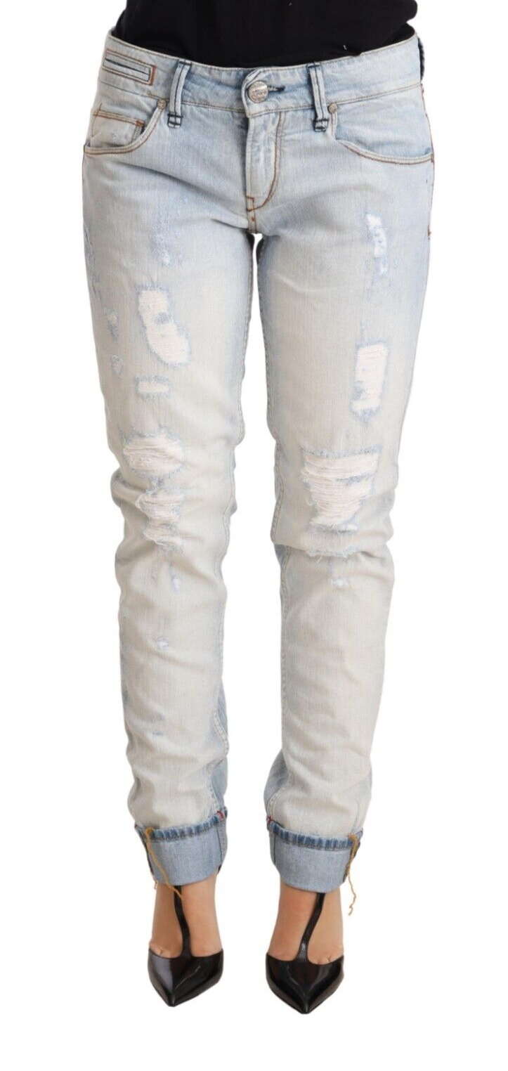 - Chic Light-Blue Folded Hem Denim Jeans