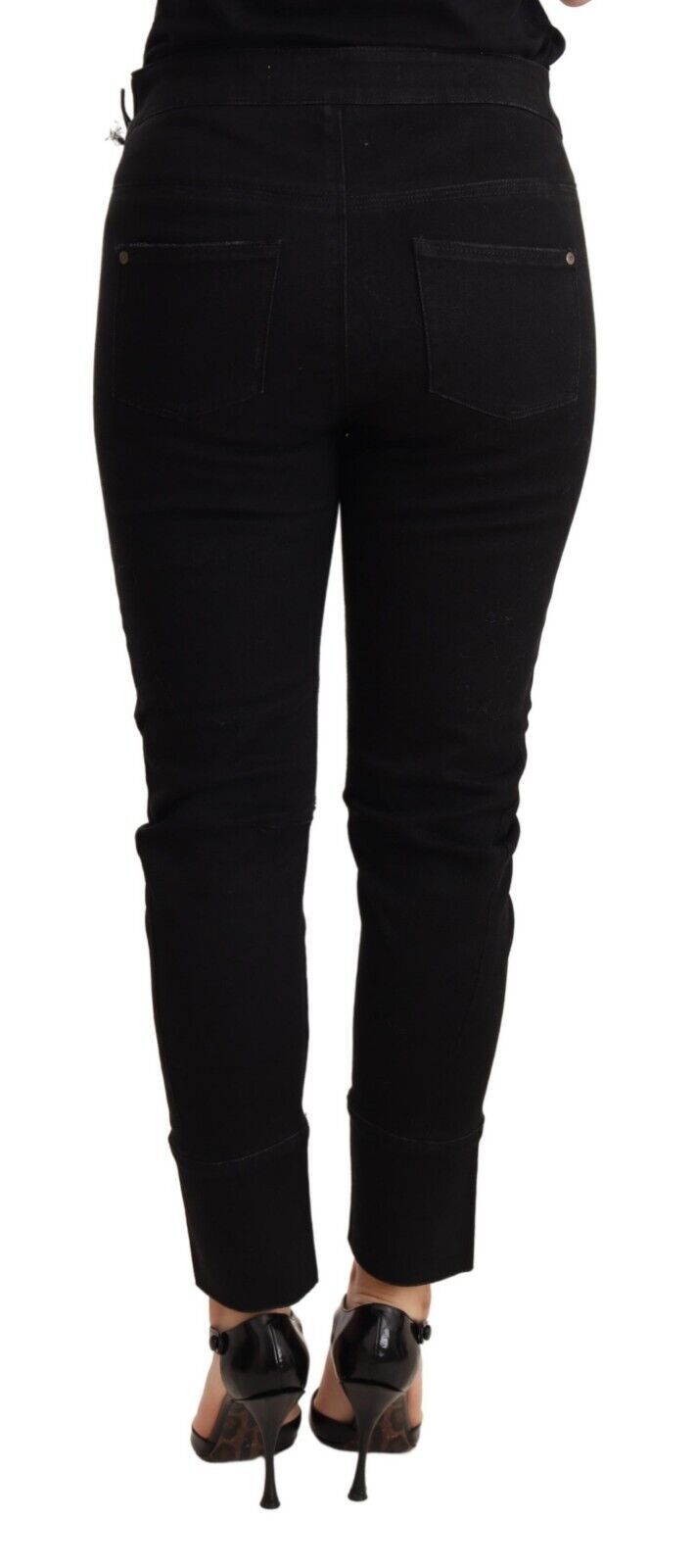 - Chic Low Waist Skinny Black Cotton Trousers