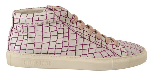 - Chic White & Burgundy Mid-Cut Leather Sneakers
