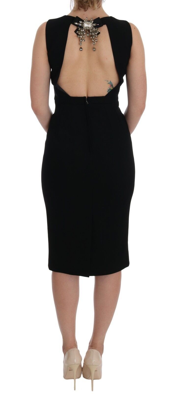 - Elegant Crystal Sheath Knee-Length Dress