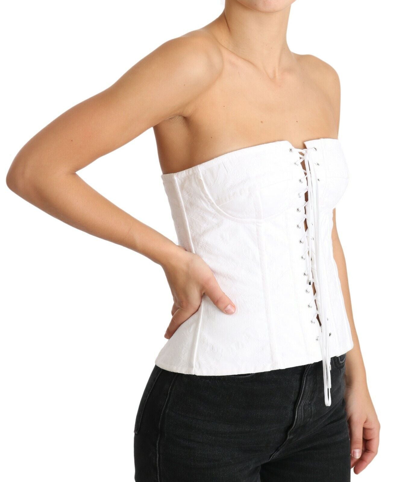 - Elegant White Strapless Corset Top