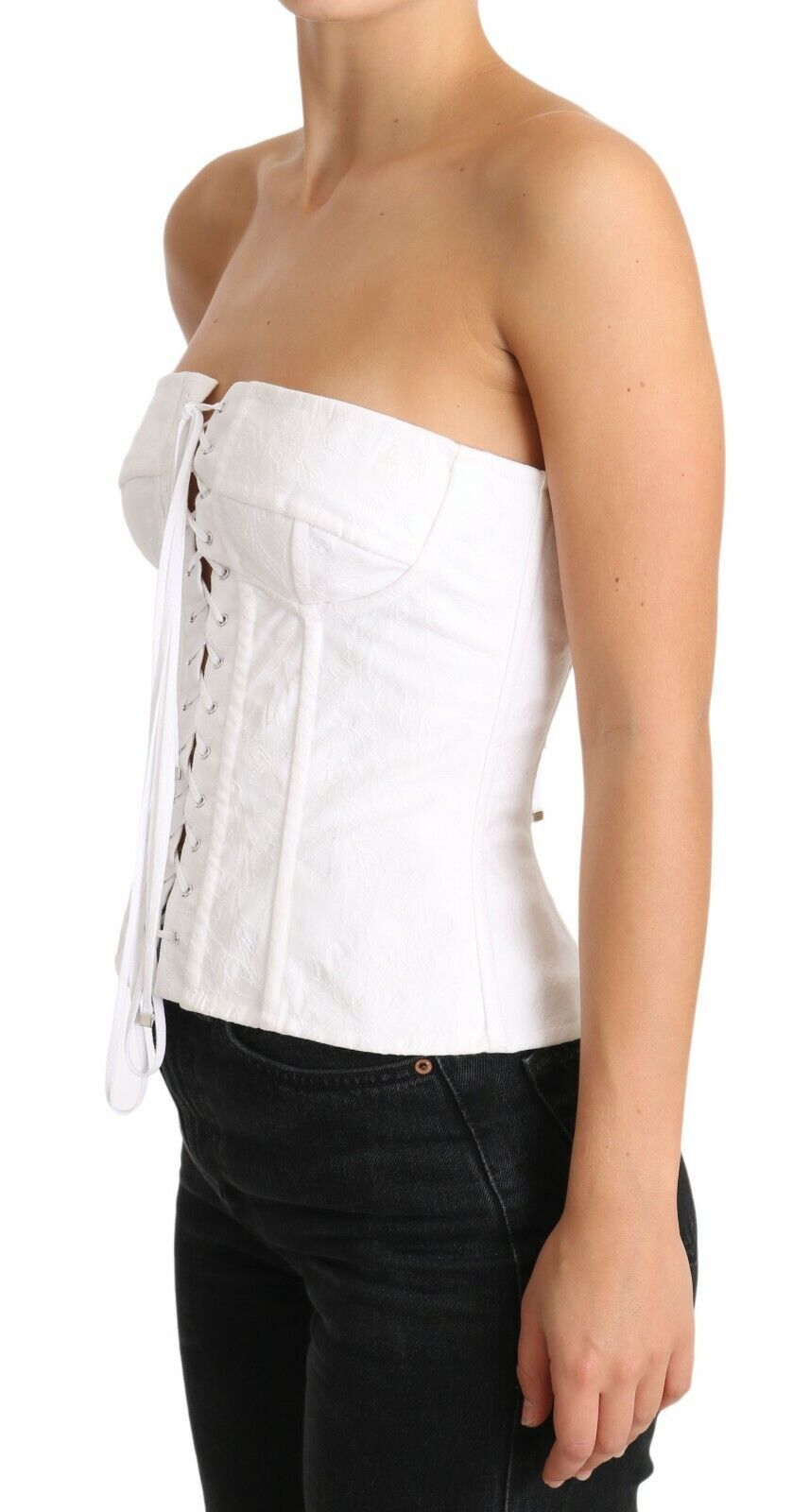 - Elegant White Strapless Corset Top