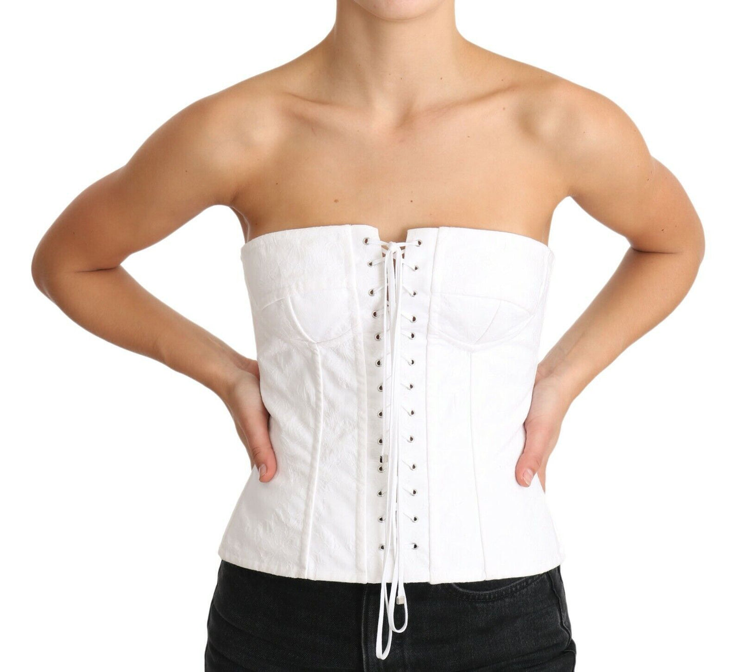 - Elegant White Strapless Corset Top