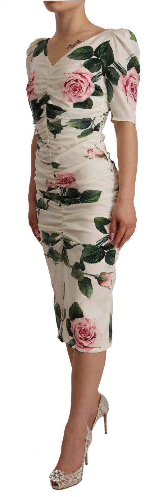 - Elegant White Floral Sheath Dress