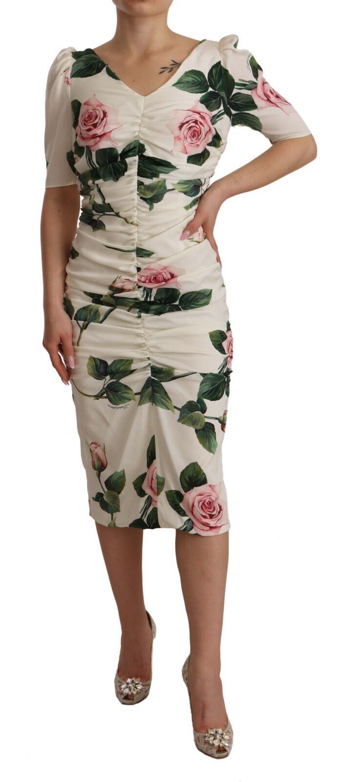- Elegant White Floral Sheath Dress