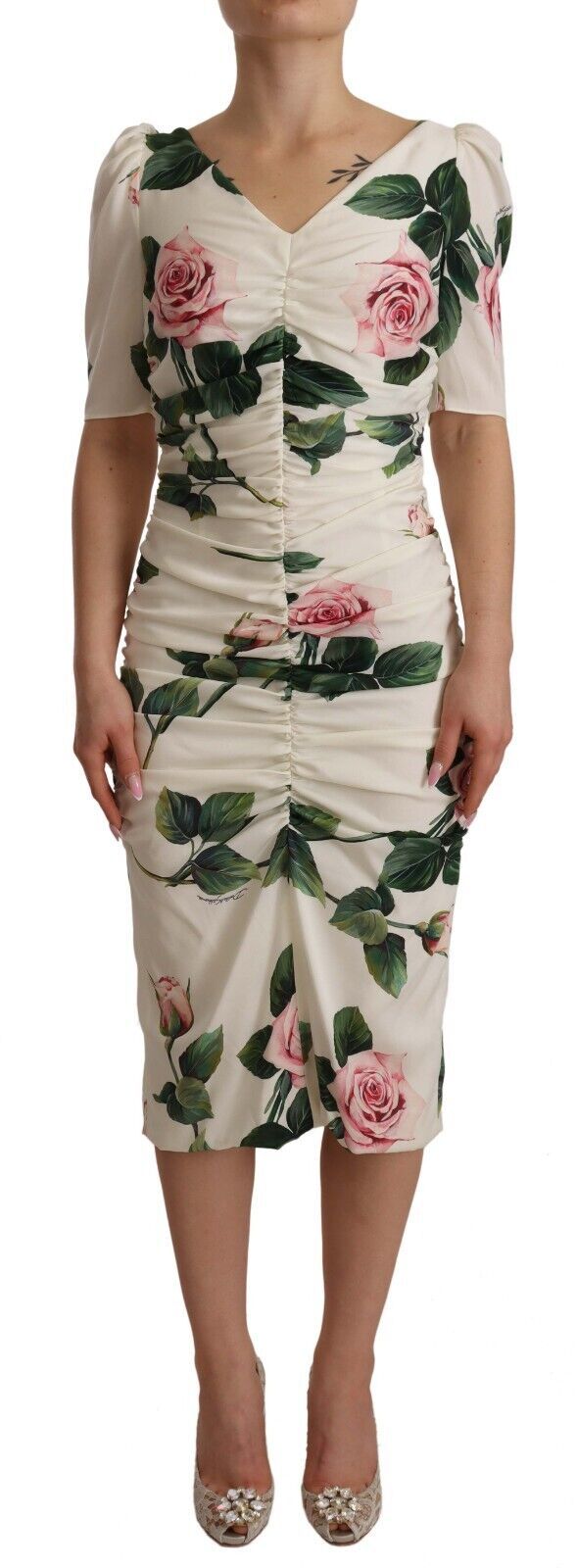 - Elegant White Floral Sheath Dress