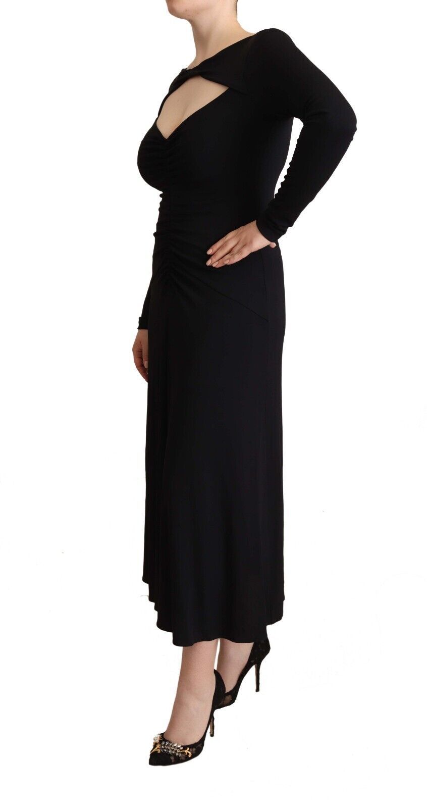 - Elegant Black Nylon Stretch Maxi Dress