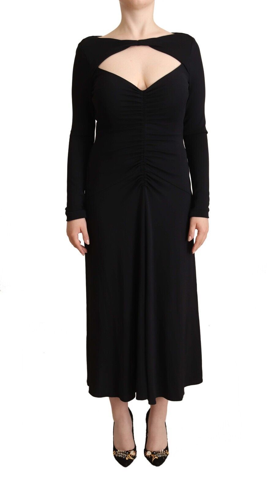 - Elegant Black Nylon Stretch Maxi Dress
