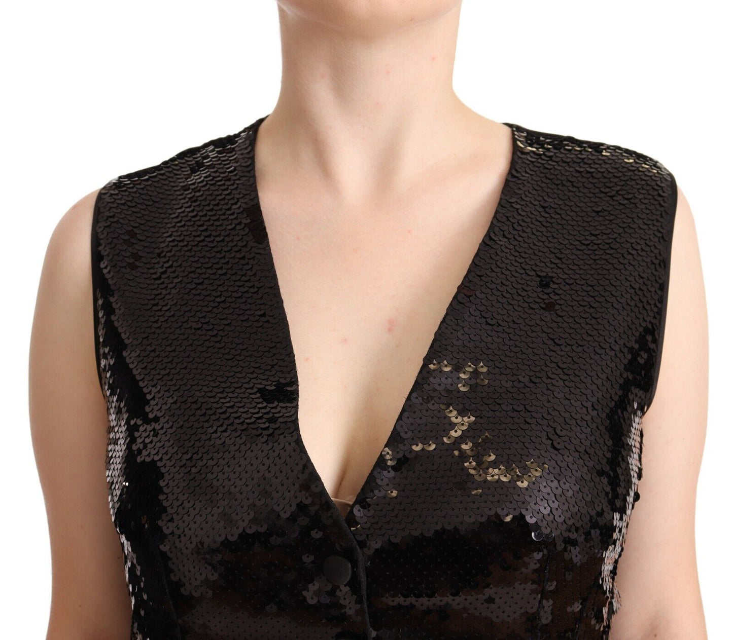 - Elegant Black Sequined Sleeveless Vest Top